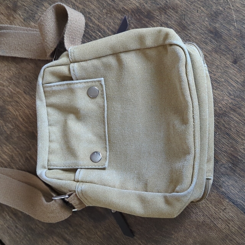 Khaki canvas shoulder bag - Picture 3 of 7